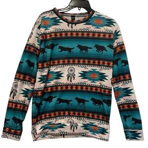 Southwestern Wolf Print Sweatshirt Medium Western Aztec